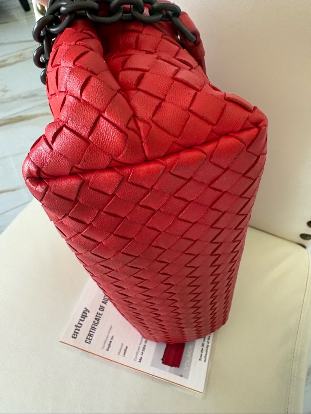 BOTTEGA Veneta Intrecciato Red OLIMPIA Medium Shoulder crossbody Bag Chain COA - Picture 15 of 15
